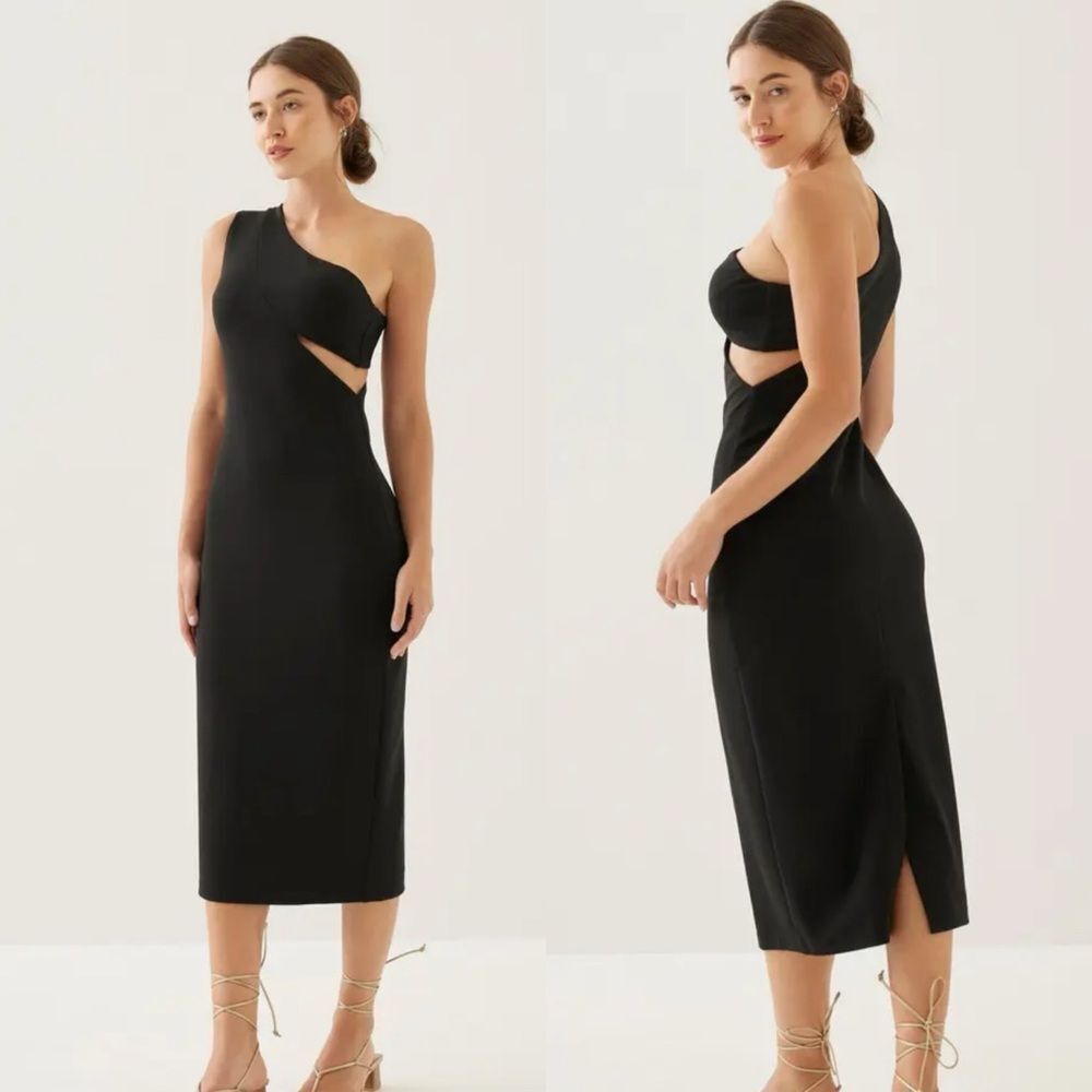 NWT Love Bonito Adaline Padded Asymmetric Midi Dress US Size 10 in Black